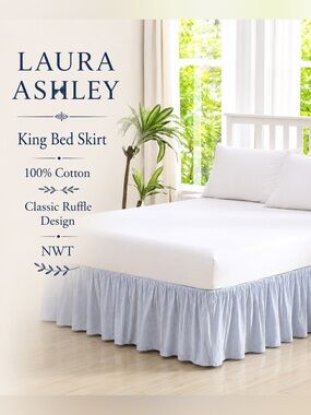 Laura Ashley Blue King Ruffled Bed Skirt Cotton Dust Ruffle Classic Cottage NWT